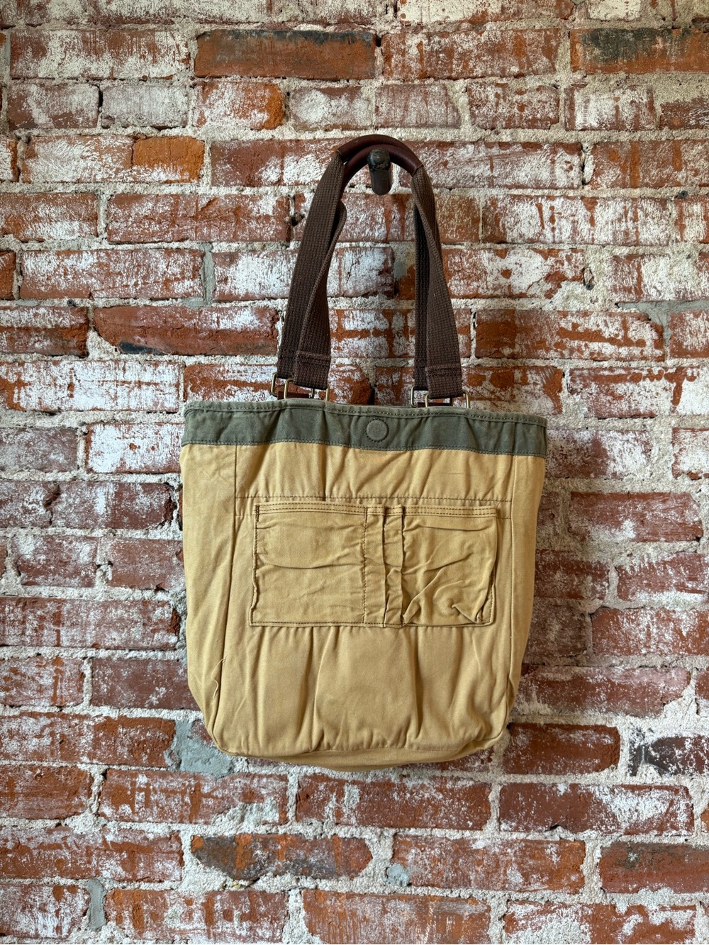 Duluth Trading Co. Brown Canvas Oil Cloth Tote Shoulder Bag Expandable Green - Picture 7 of 8